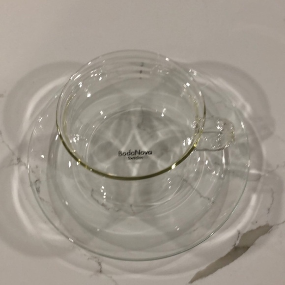 Vintage 1970s Boda Nova Sweden Clear delicate Glass Cup & Saucer Set hot or cold - Picture 8 of 8